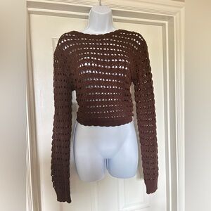 Free People Cropped Knitted Sweater, size L, NWT, Brown Color, Open Back